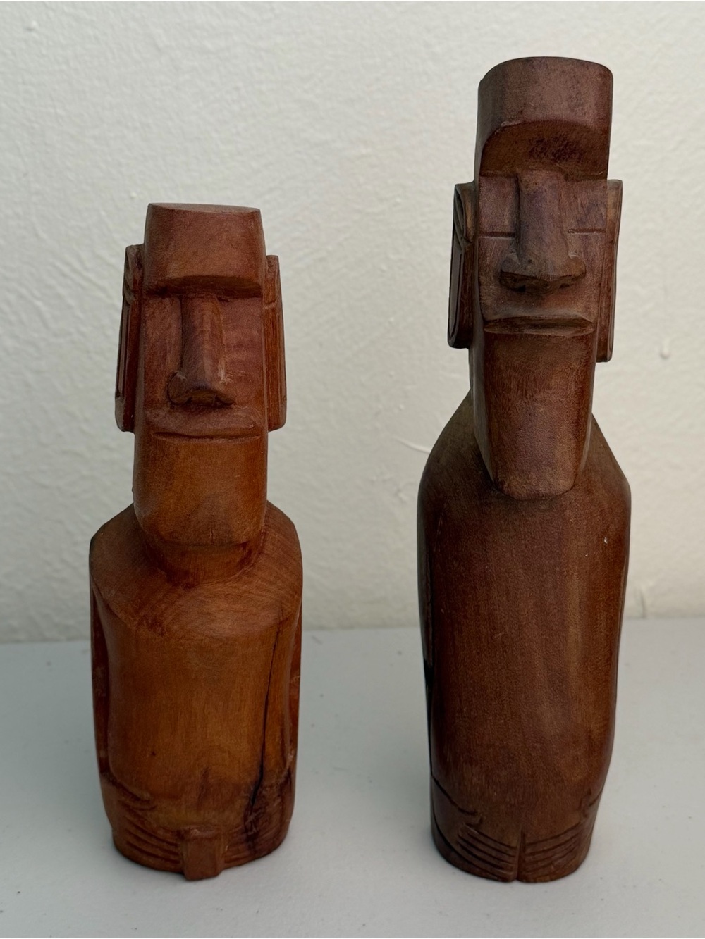 Vintage Hand Carved Wood Moai Rapa Nui Easter Island Figures Statues Pair MCM